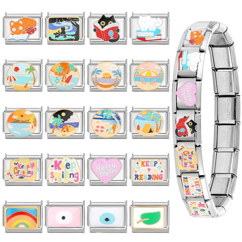 Wholesale  Italian Charm Bracelet 9mm DIY Splicing Removable Orange Holiday Collection Titanium Steel  Composable Bracelet