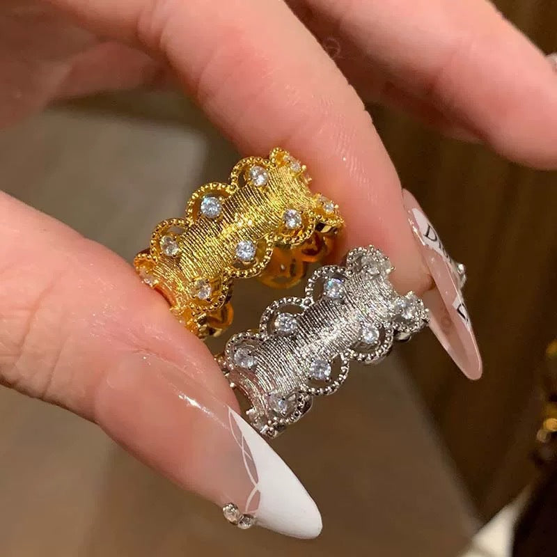 Wholesale National Style Palace Style ~ Lace Lace Zircon Ring for Women,  Accessible Luxury Ring Ring for Women,  Niche Design Index Finger Ring