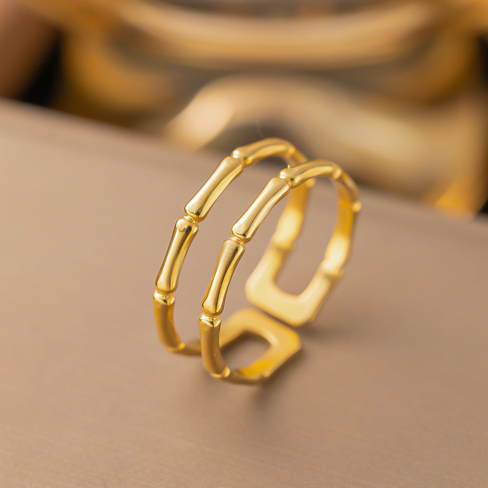 Wholesale Double Bamboo Open Titanium Steel Rings Adjustable Rings ACC-RS-YiBao004