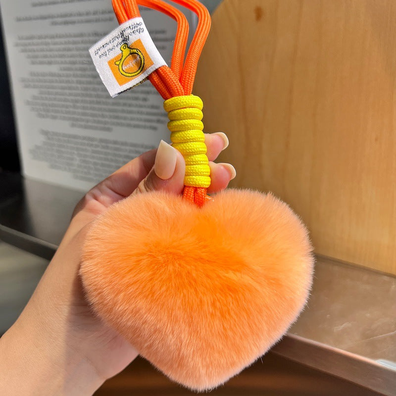 Wholesale Cute Real Rex Rabbit Hair Love Hand Rope wristlet keychain