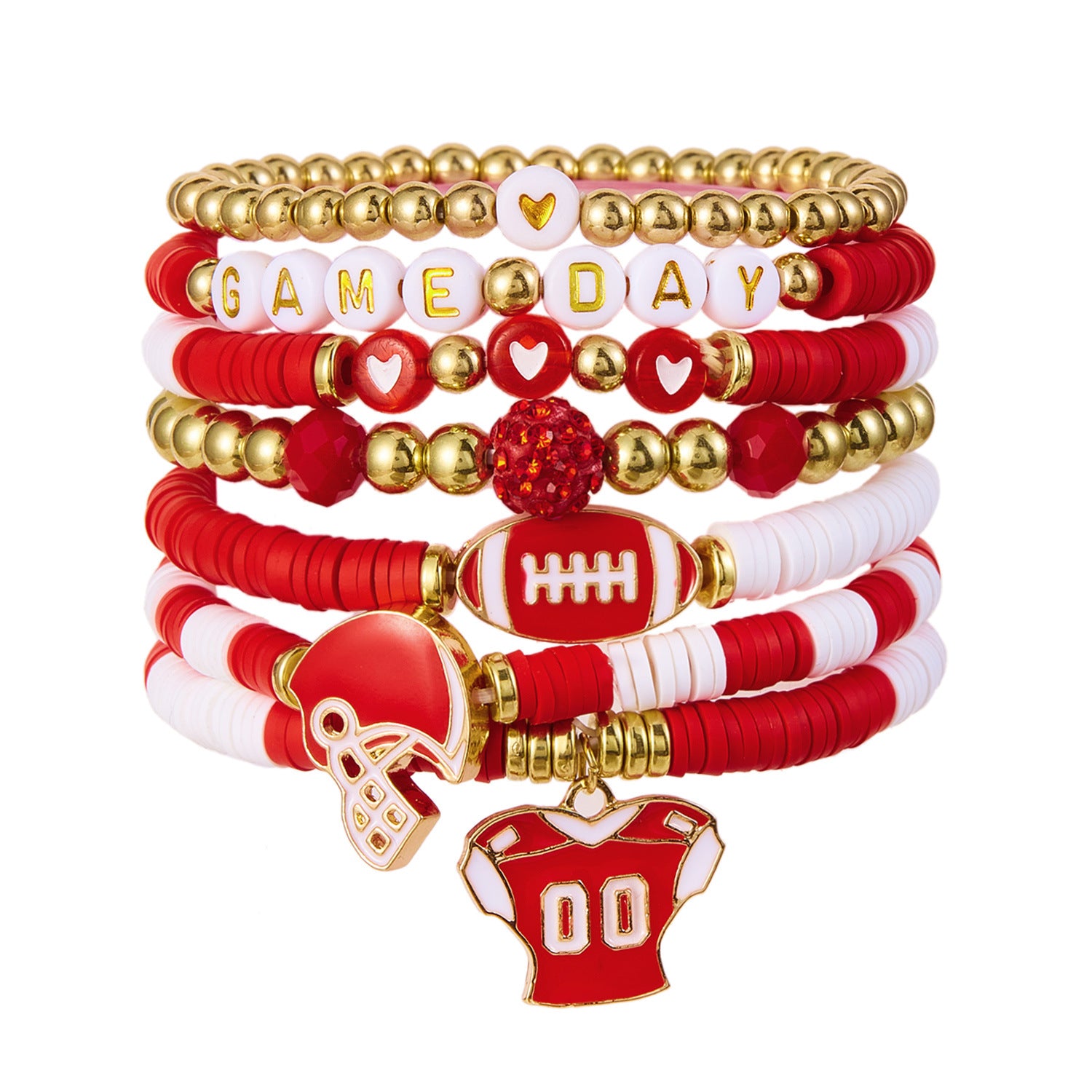 Wholesale Football letter multi-layered polymer clay elastic bracelet set
