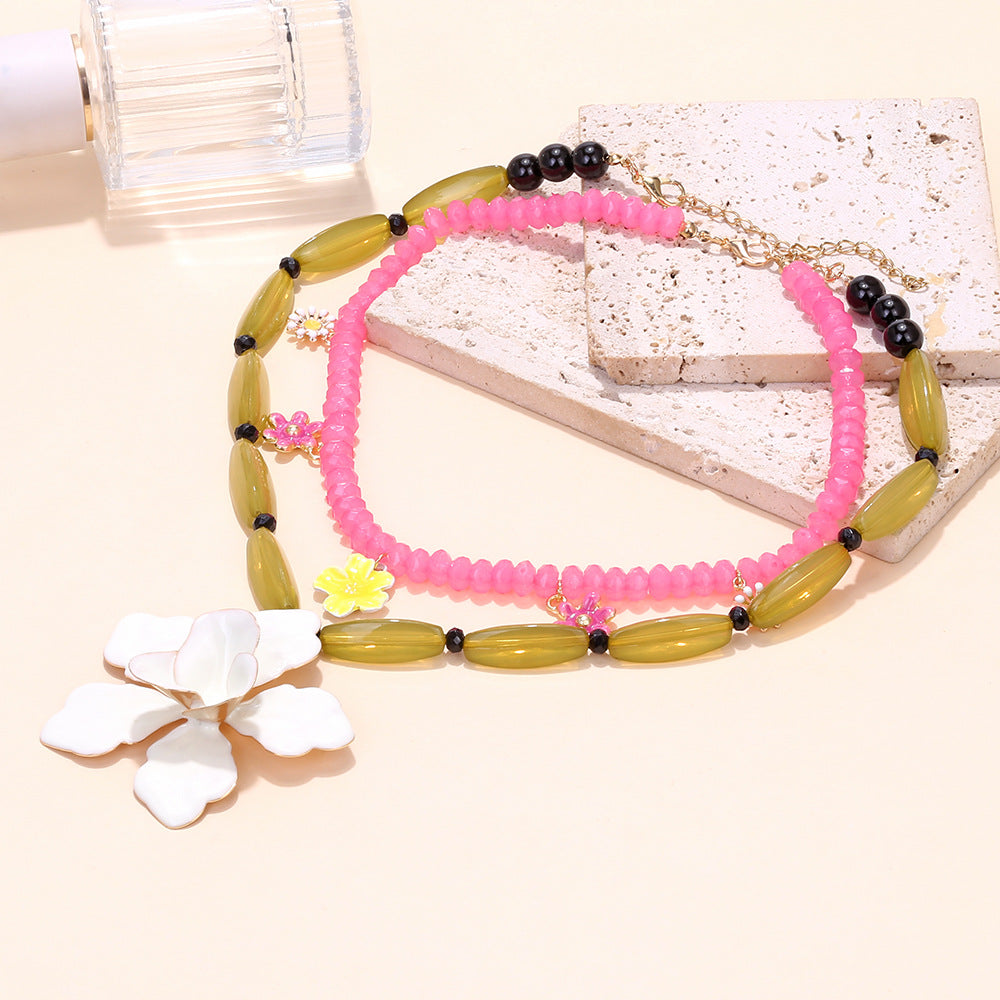 Wholesale Beaded three-dimensional oil-dropping large flower clavicle necklace