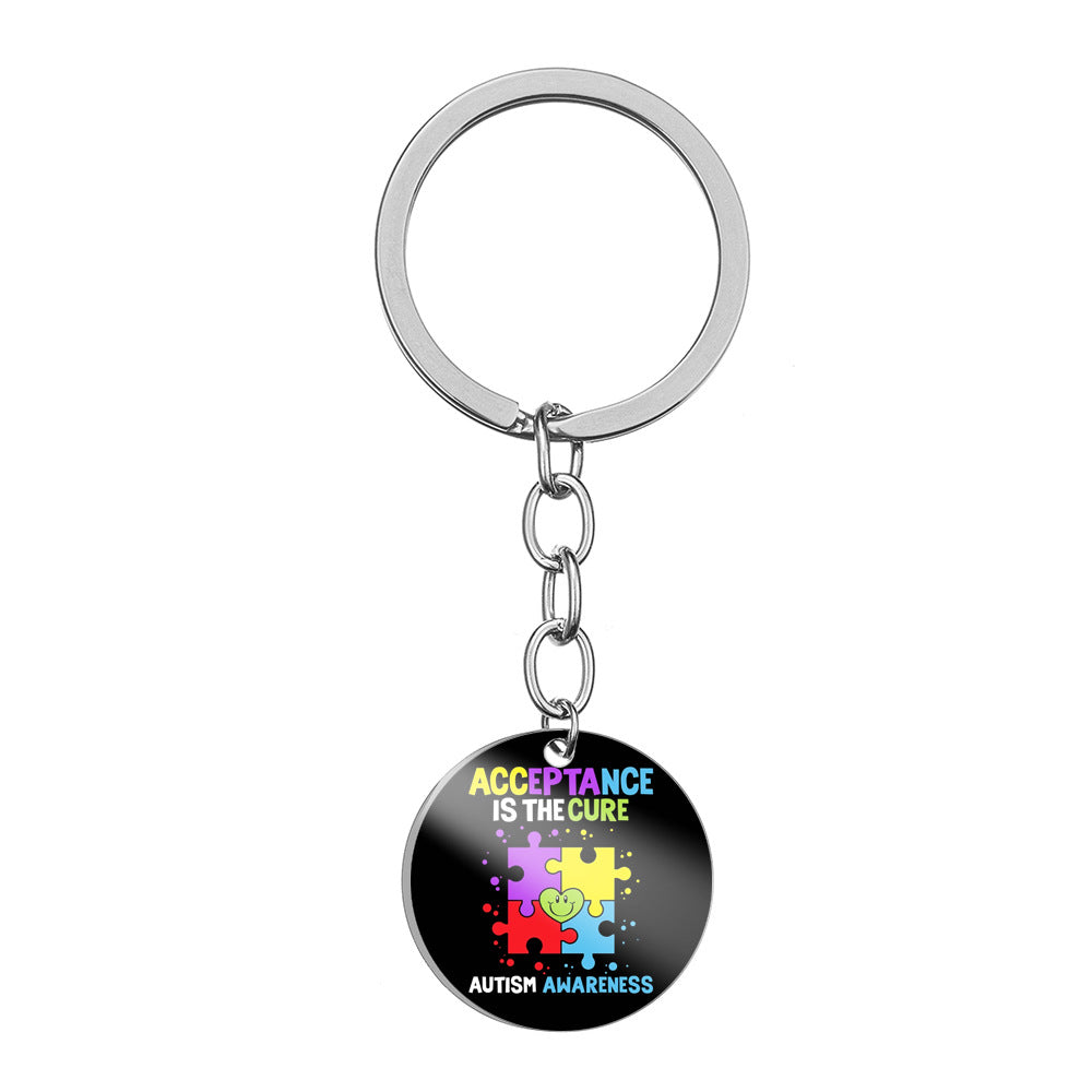 Wholesale Autism Color Printed Stainless Steel Keychain ACC-KC-HuanYu004