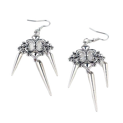 Wholesale Gothic Silver Tone Pointed Filigree Earrings Party Wear Fashion Accessory