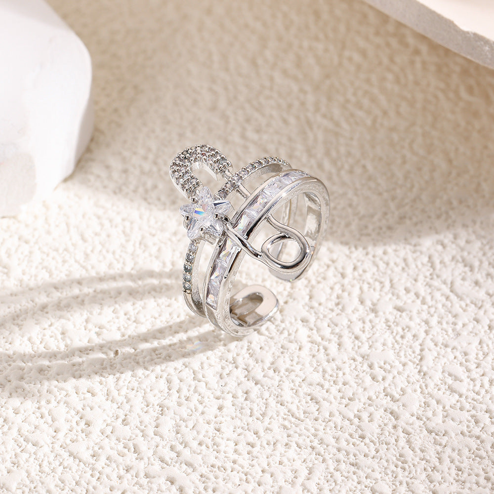 Wholesale 18k copper plated open paper clip adjustable ring