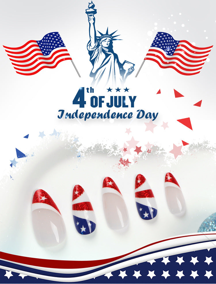 Wholesale 24 Pieces/box American Independence Day Shiny Wear Nail Press-on Nails Kits ACC-NS-LeFan011