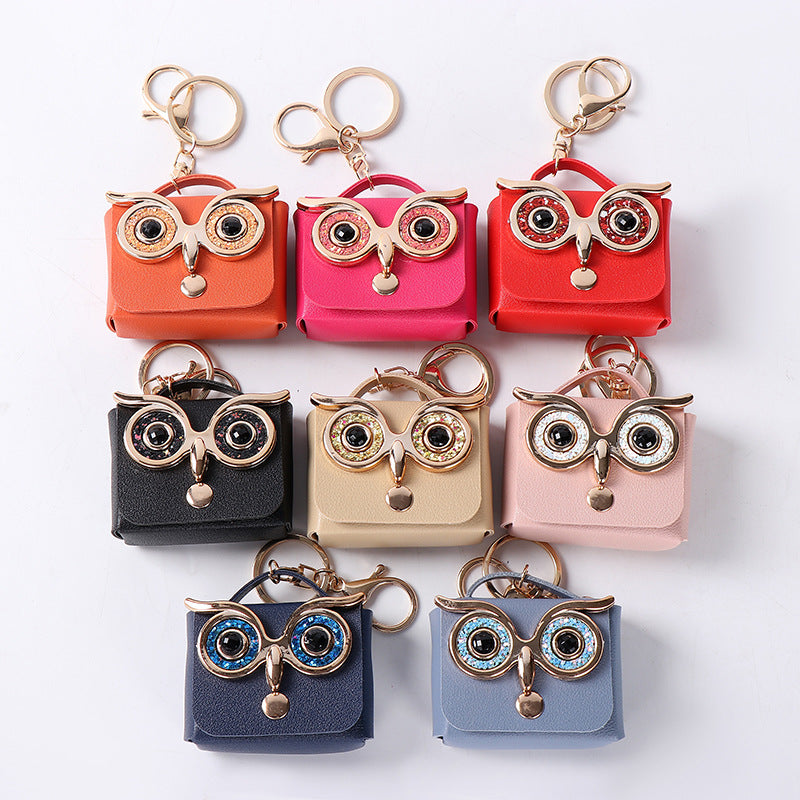 Wholesale Trendy Owl Faux Leather Coin Purse With Keychain Cute Earphone Bag For Women Boutique Resale Accessory