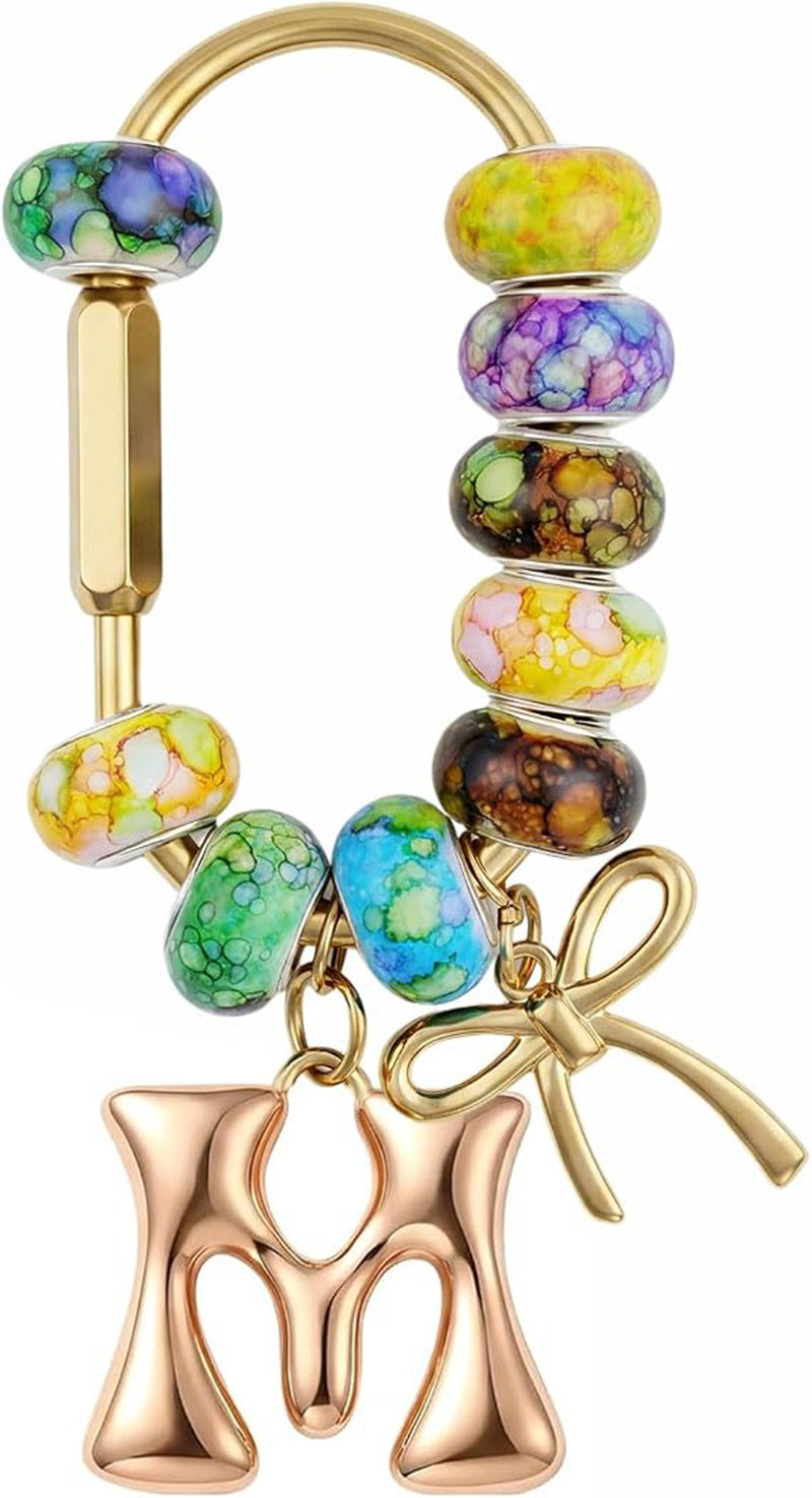 Wholesale Acrylic Colorful Beaded Letter Keychain Cute Bag Charm And Phone Pendant Trendy Car Key Accessory Boutique Resale Gift