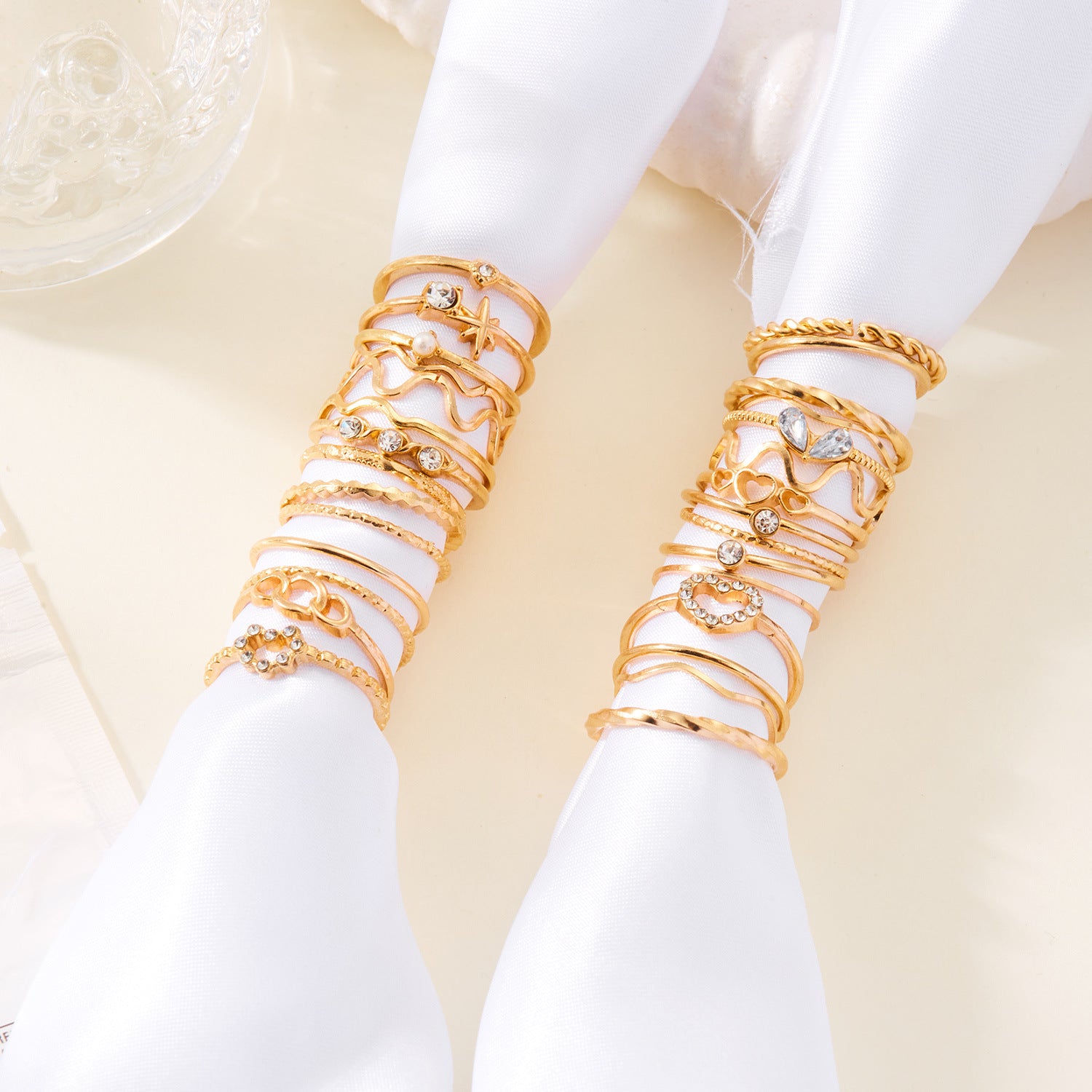 Wholesale Diamond-Encrusted Heart Wave Ring