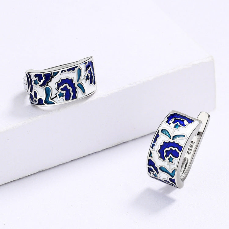 Wholesale  blue enamel earrings flower earrings