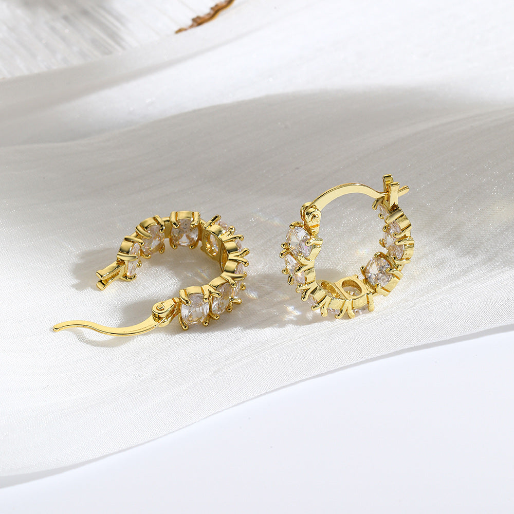 Wholesale Copper Plated 18K Light Luxury Full Diamond Square  Earrings