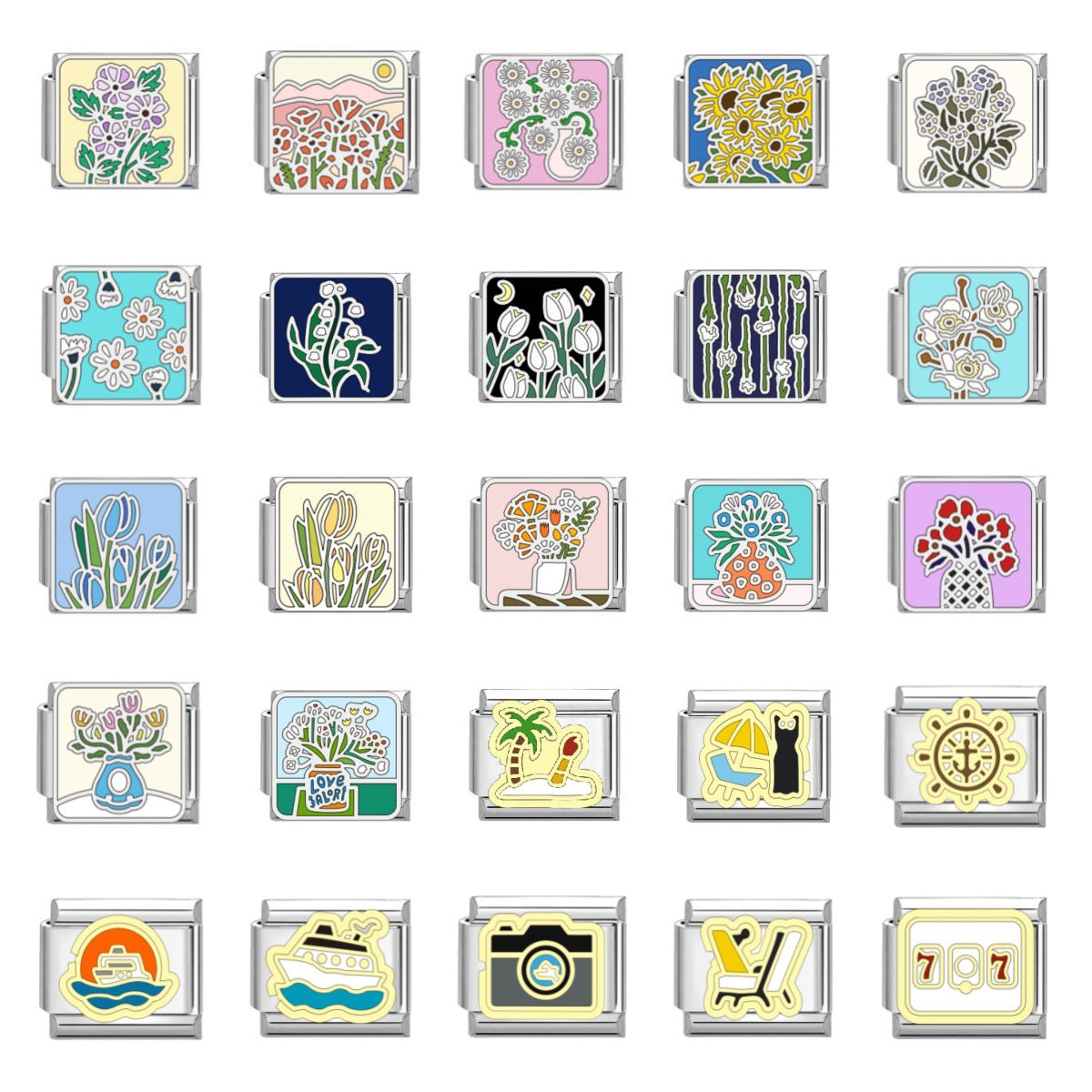 Wholesale New Floral Series Italian Modular Bracelet - DIY Interlocking Template Jewelry