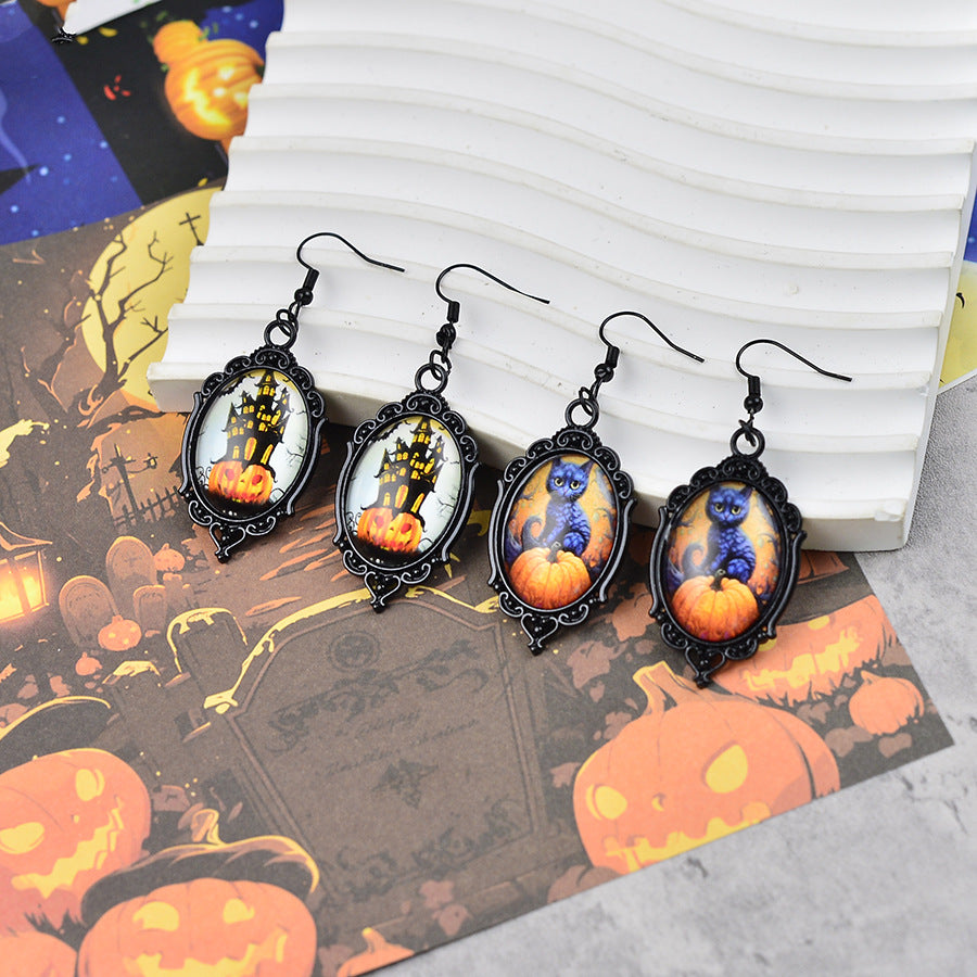 Wholesale  Pendant Earrings Ghost Pumpkin Dark Castle Design Zinc Alloy Electroplated Fashion Jewelry For Party Boutique Resale