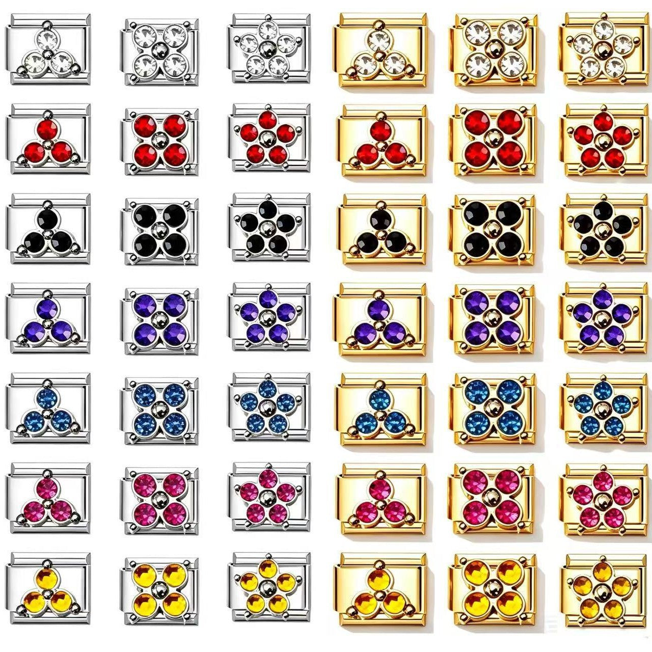Wholesale Chic Gold Four Leaf Clover Colorful Zircon Stainless Steel Italian Modular DIY Bracelet Jewelry Accessory