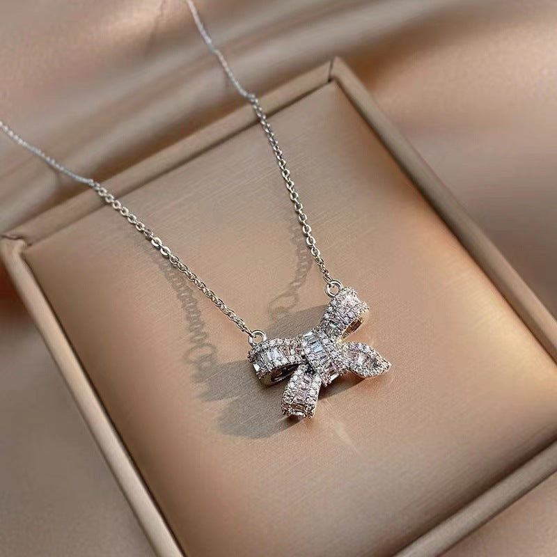Wholesale Titanium Steel Crystal Bow Necklace ACC-NE-KuCai006