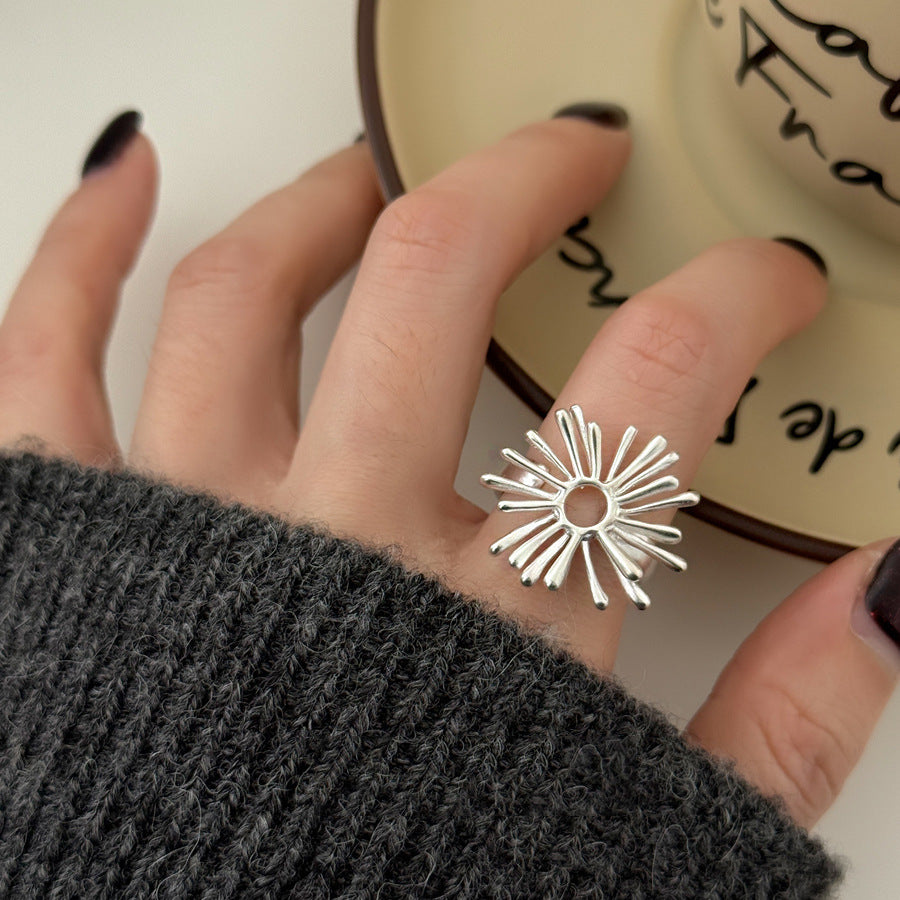 Wholesale Hollow Square Fireworks Ring  Silver Plated Irregular Personality Open Ring