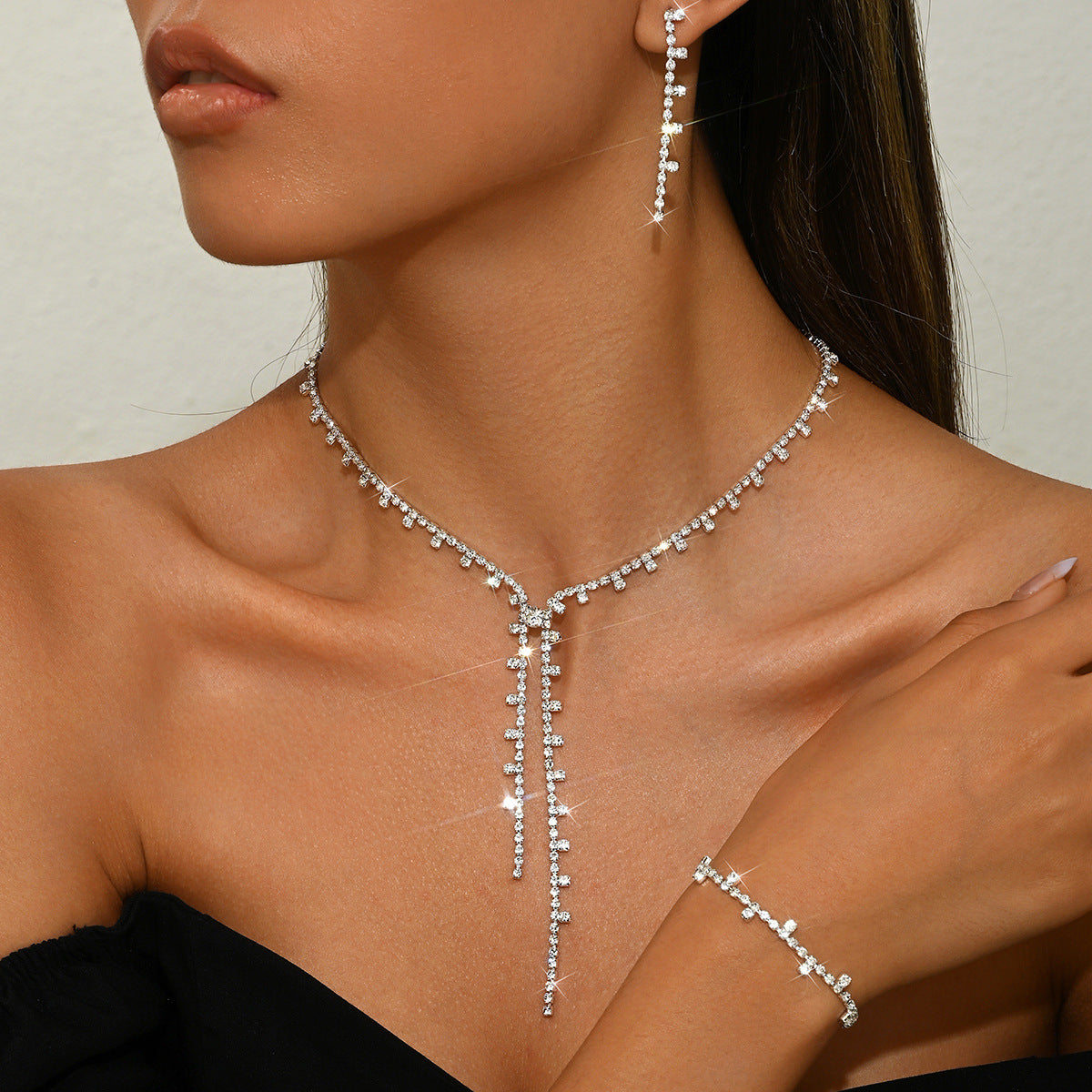 Wholesale  shiny rhinestone necklace earrings bracelet suit