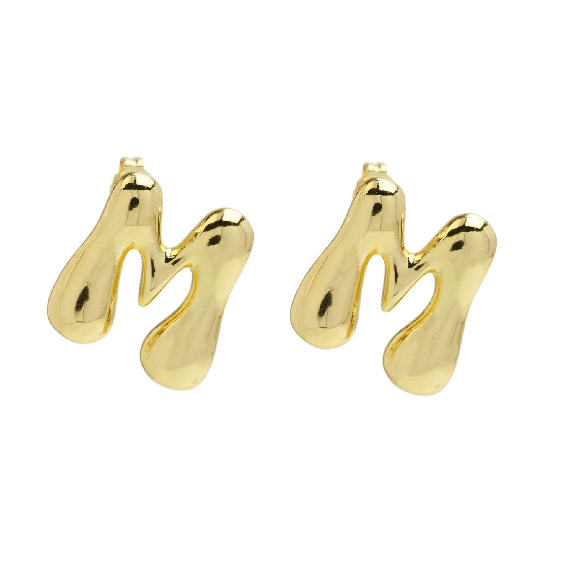 Wholesale  copper plated 18k real gold chubby bubble balloon 26 English letter earrings