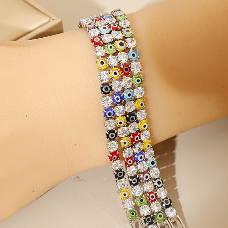 Wholesale Evil Eye Geometric Bracelet with Colorful Zircon,  Copper Plated,  Trendy Jewelry Accessory