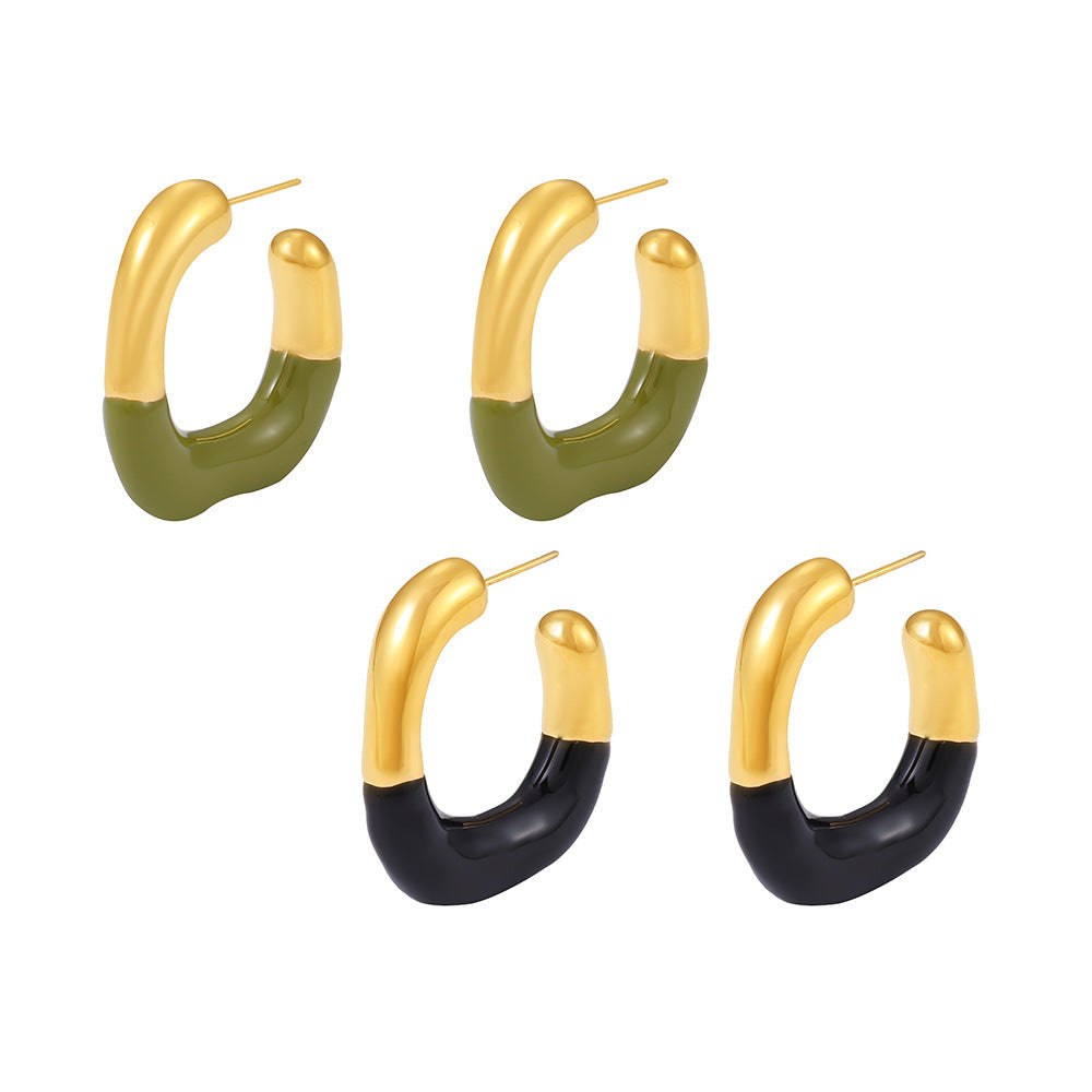 Wholesale Stainless Steel Geometric C- shaped Semi-oil Drop Earrings