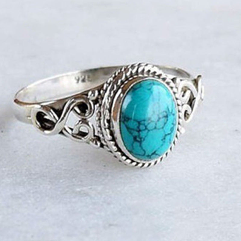 Wholesale Retro Turquoise Geometric Ring Women' s Fashion Jewelry Accessory Gift