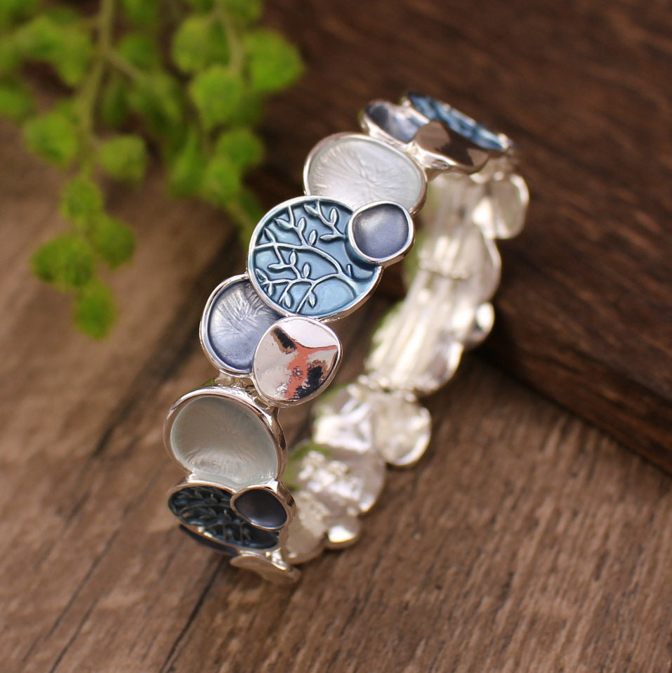 Wholesale  fortune tree round environmental protection alloy elastic bracelet
