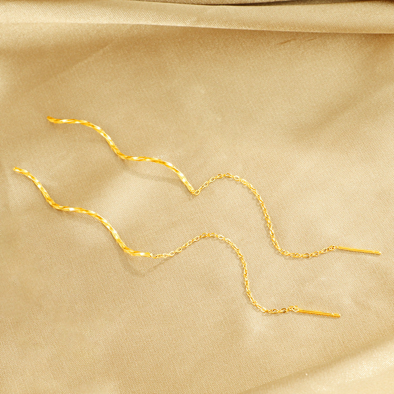 Wholesale Wave-Design Tassel Titanium Steel Earrings