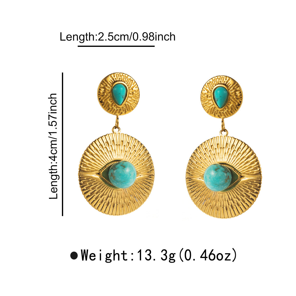 Wholesale stainless steel temperament round earrings personality high sense earrings creative geometric inlay turquoise earrings