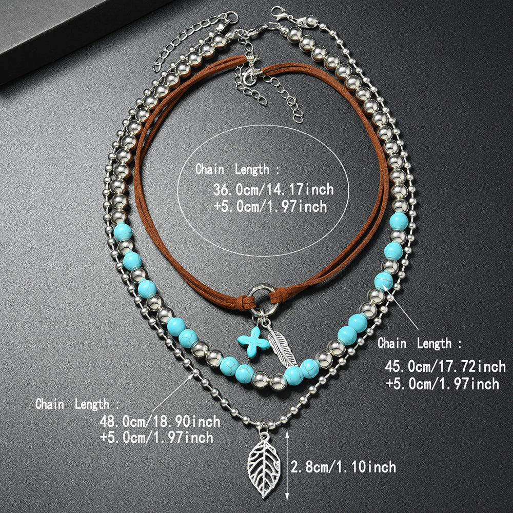 Wholesale Bohemian Turquoise Beaded Layered Necklace Set Handmade Women S 3 Piece Collarbone Chain Boutique Resale Jewelry