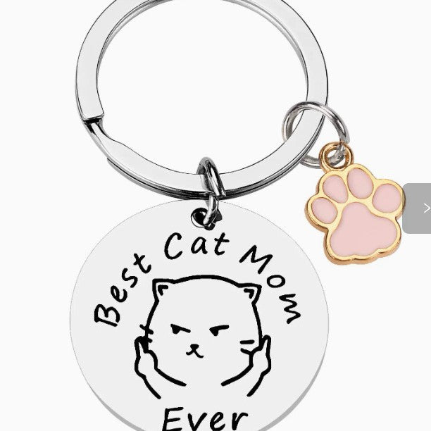 Wholesale Stylish Stainless Steel Dog Mom Keychain With Pink Paw Print Car Key Accessory Gift