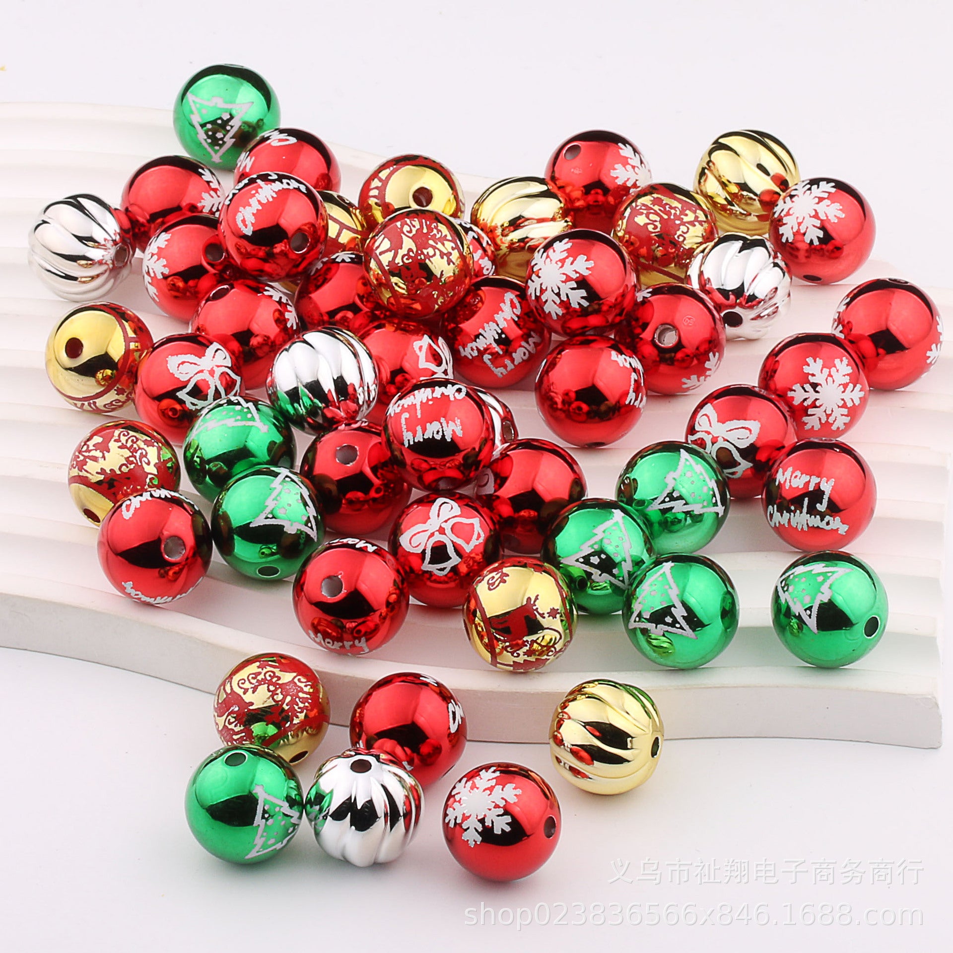 Wholesale 20pcs 16mm Christmas Color Printed Acrylic Round Beads DIY Bead Accessories ACC-BDS-ZhiXiang001