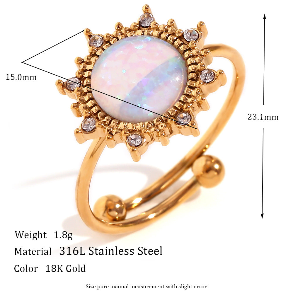 Wholesale Geometric Australian Gem Ring Stainless Steel Open Adjustable Fashion Accessory Gift for Women