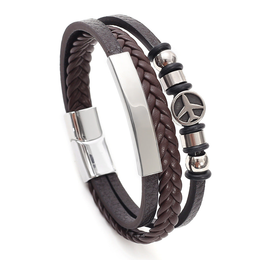 Wholesale Trendy Men S Woven Faux Leather Bracelet With Magnetic Clasp Black Punk Style Jewelry Accessory Gift