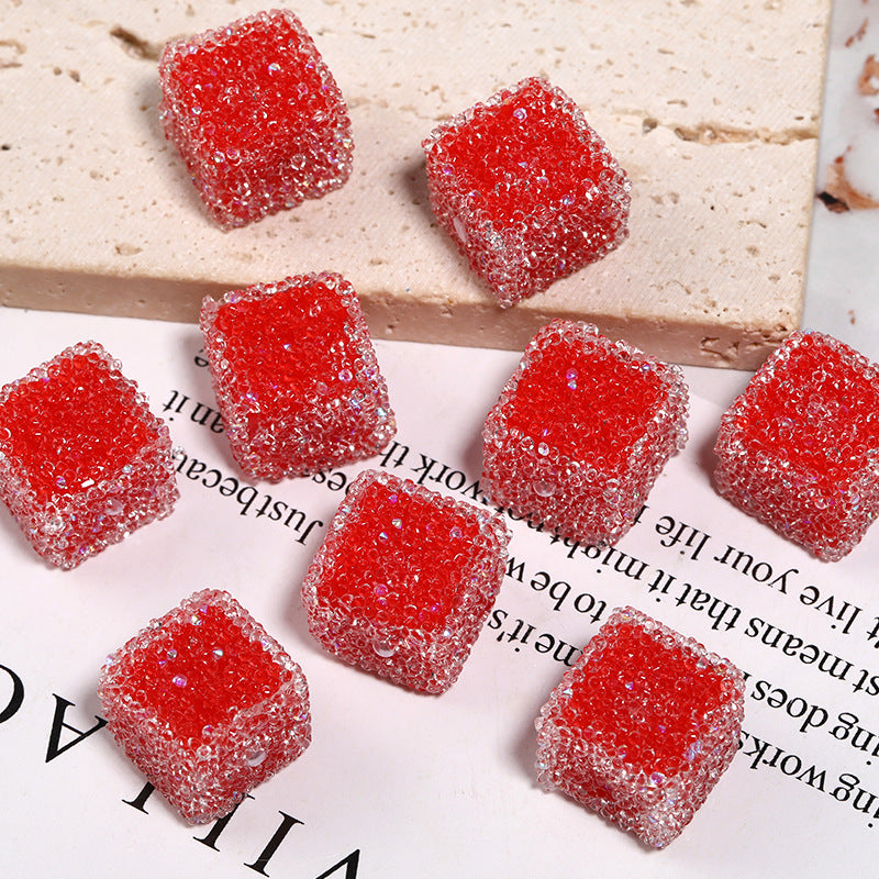 Wholesale of 5pcs/pack of Water Diamonds, Soft Sugar Beads, Candy Colored Square Full Diamond Beads ACC-BDS-BLG025