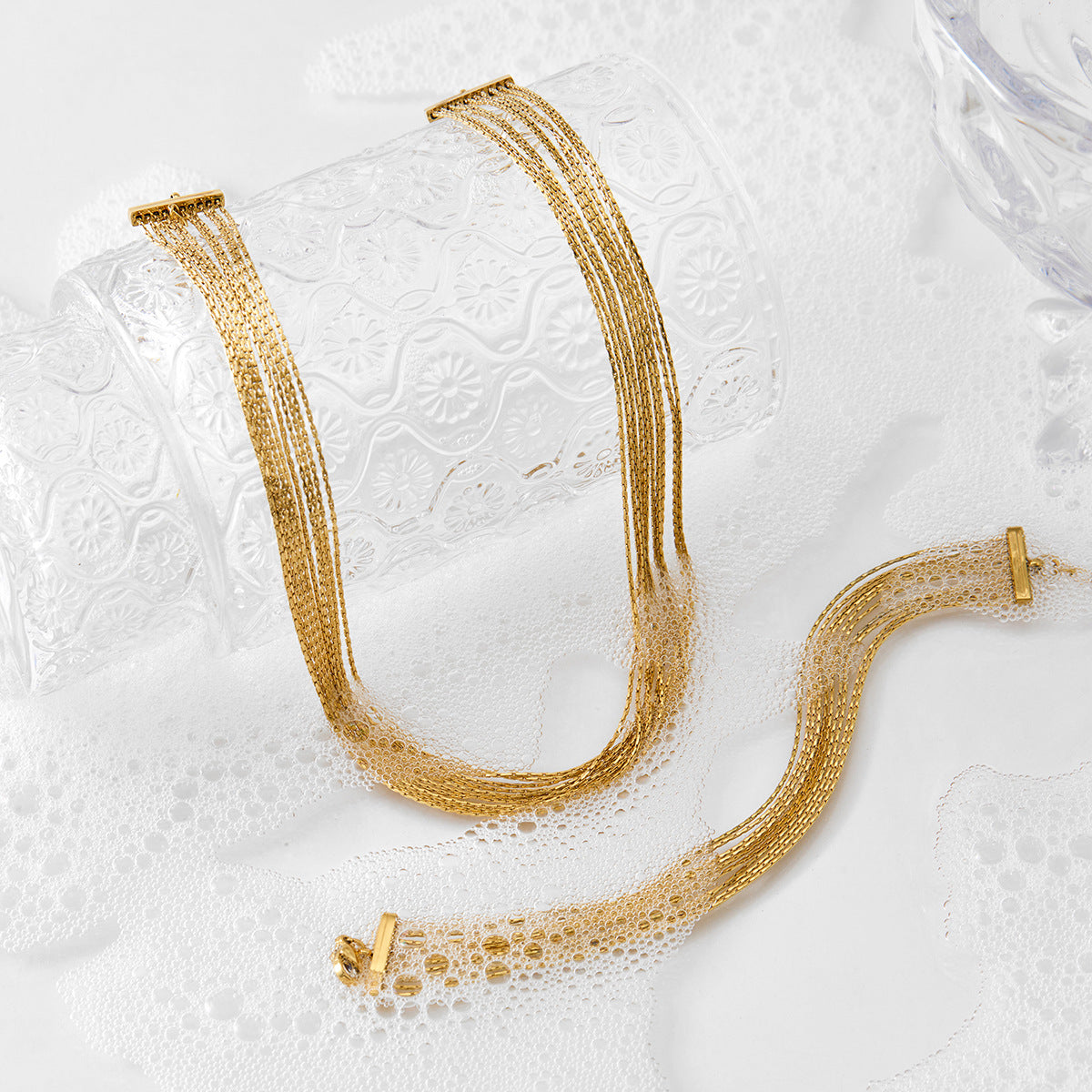 Wholesale  Stainless steel multi-layer chain necklace bracelet suit