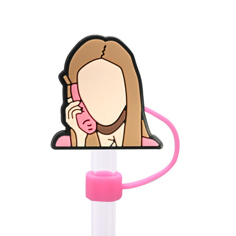 Wholesale Random 100pcs Pink Bad Girl Series 8/10mm PVC Soft Straw Tube Cap