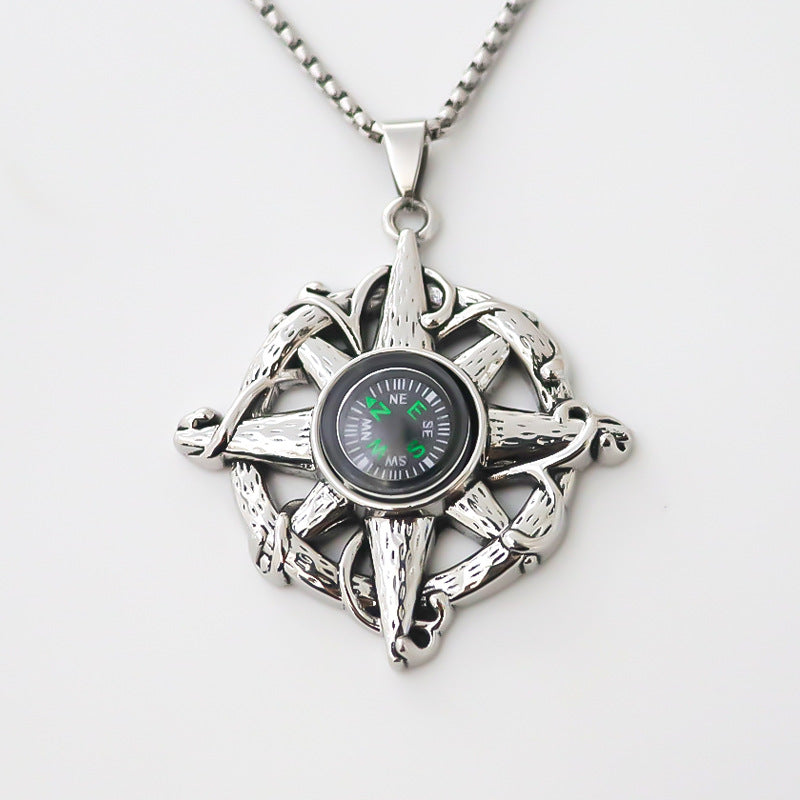 Wholesale Alloy Compass Pendant Necklace Silver Geometric Mens Trendy Street Fashion Jewelry