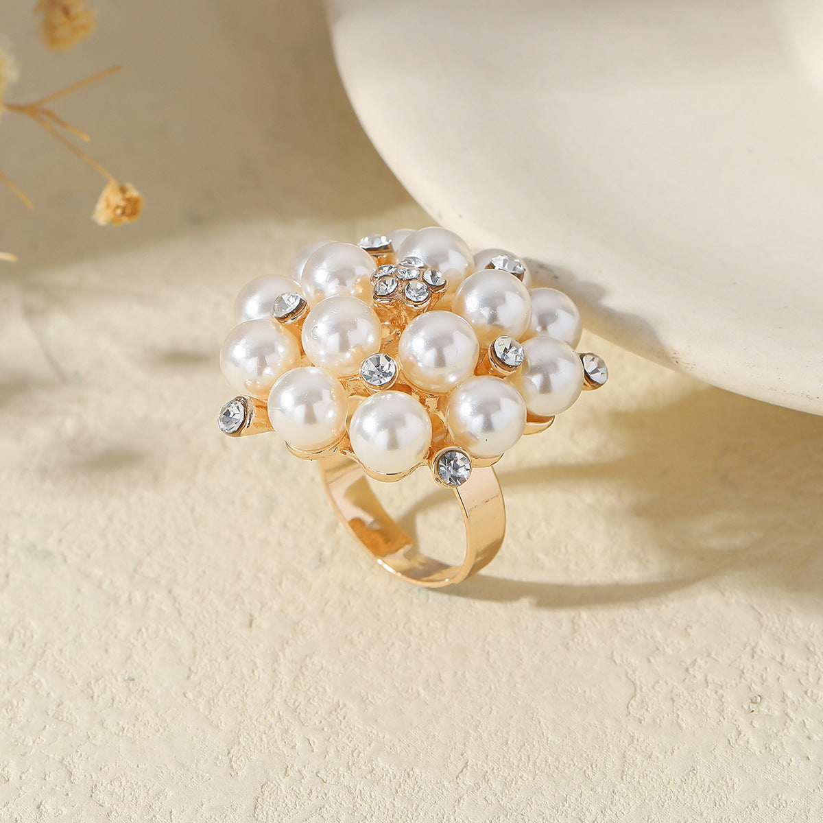 Wholesale Diamond-Embellished Flower Ring  Adjustable rings