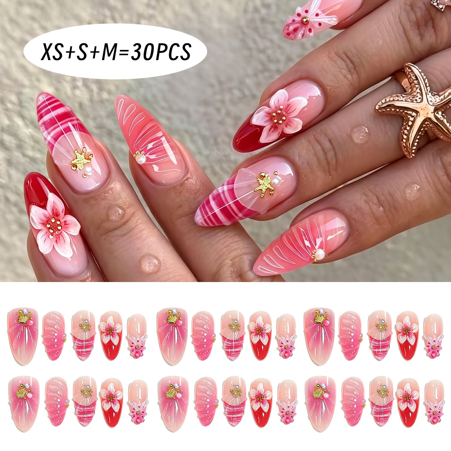 Wholesale 3D Cherry Blossom Almond Press On Nails 30Pcs Light Pink False Nails With Jelly Glue File Fashion Accessory For Gift Boutique Resale