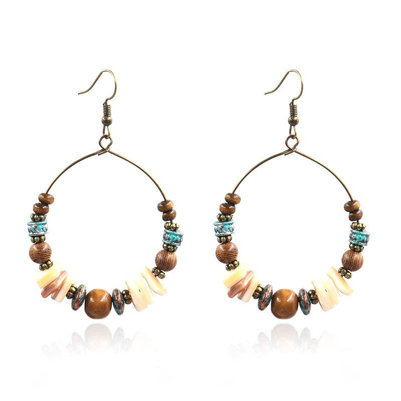 Wholesale Large Circle Bohemian Beaded Earrings Alloy with Wood Beads for Party Wear Jewelry Accessory