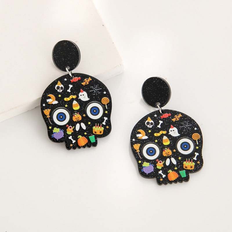 Wholesale Halloween Acrylic Plate Earrings Pumpkin Skull Earrings ACC-ES-YuanQin004
