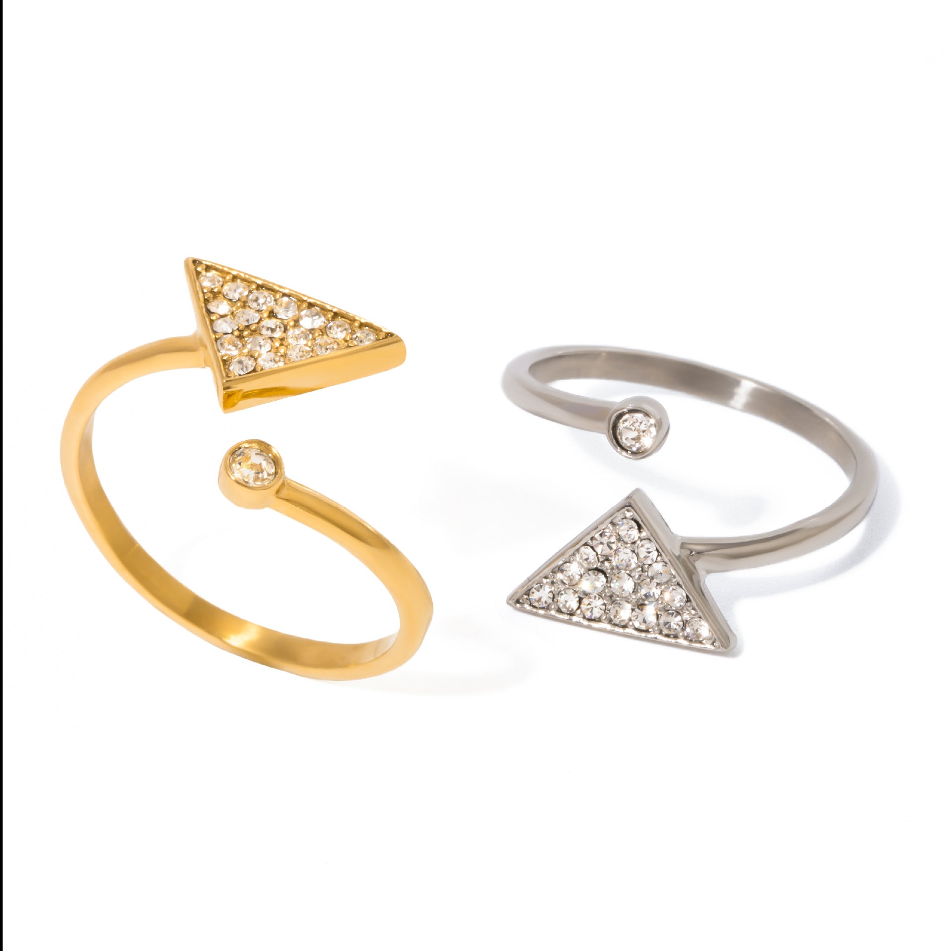 Wholesale  18k gold stainless steel triangle diamond staggered opening ring