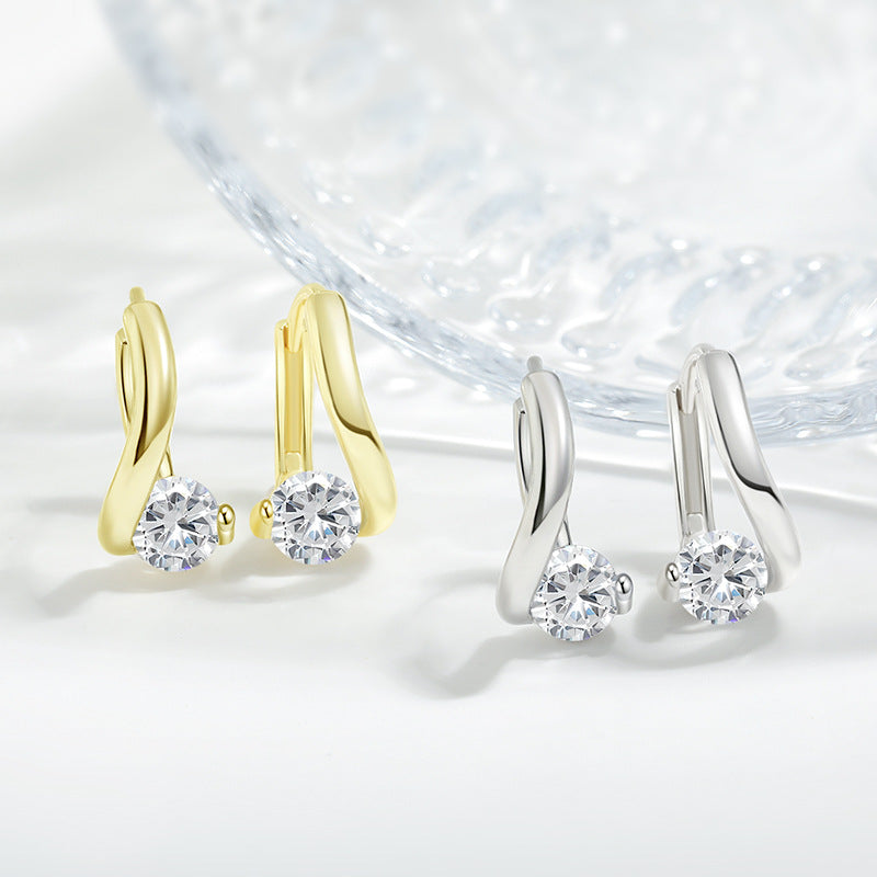 Wholesale  Zircon Distinctive Geometric Ear Buckle  Cross Single Diamond Earrings