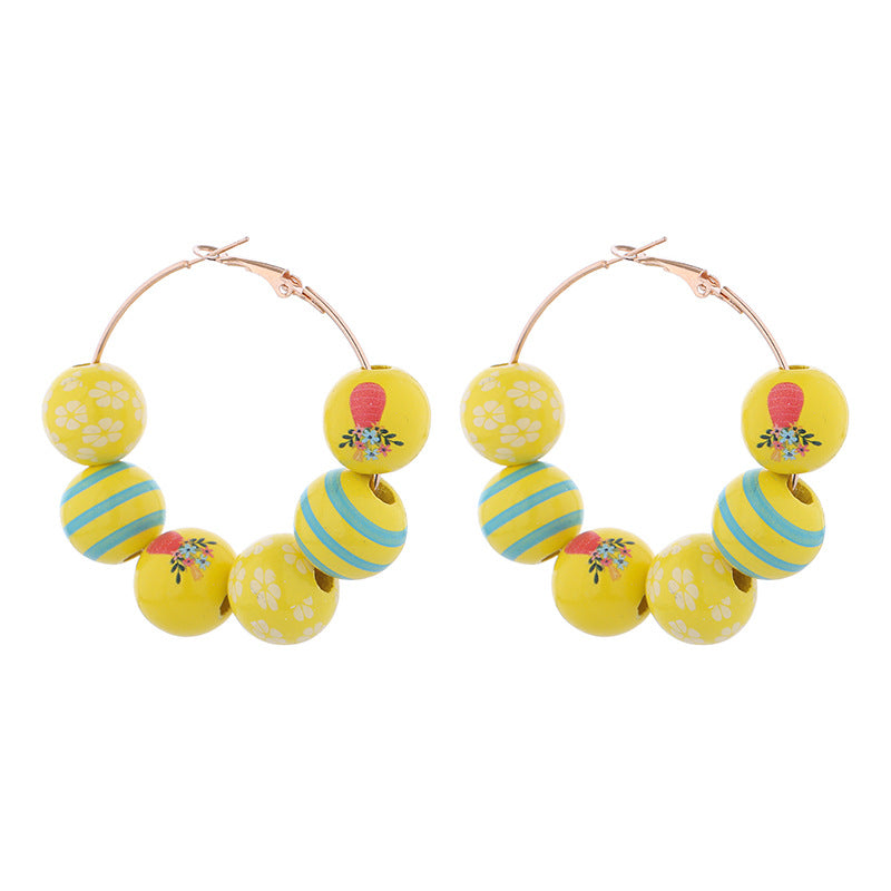 Wholesale Easter Bunny Carrot Egg Flower Basket Wooden Beaded Large Earrings