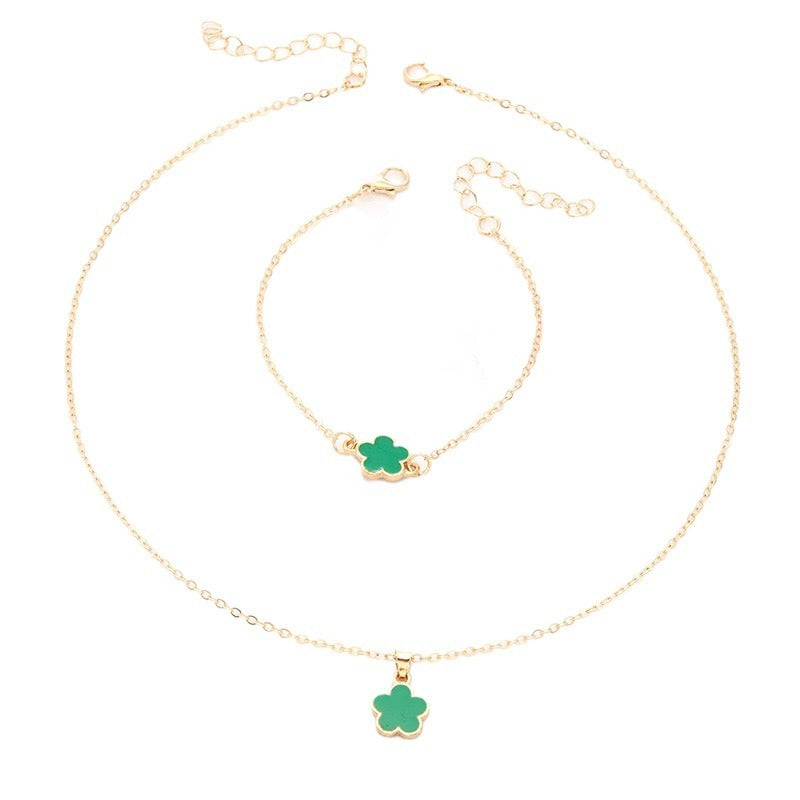 Wholesale Five Leaf Flower Earrings Necklace Bracelet Bracelet Ring Set ACC-NE-ErJJ003