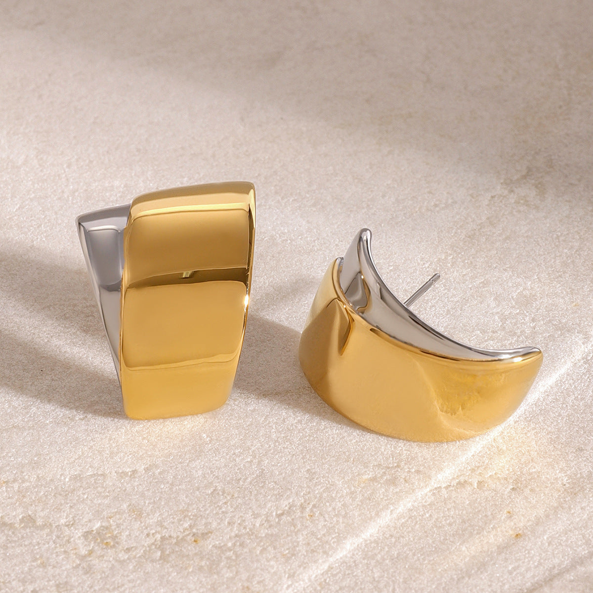 Wholesale 18k gold stainless steel gold and silver color matching double trapezoidal earrings