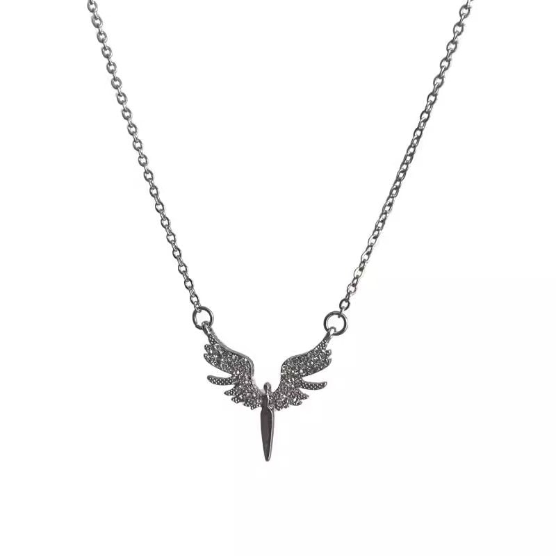 Wholesale Titanium Steel Heavenly Wings Diamond-encrusted Sparkling Light Luxury  Necklace