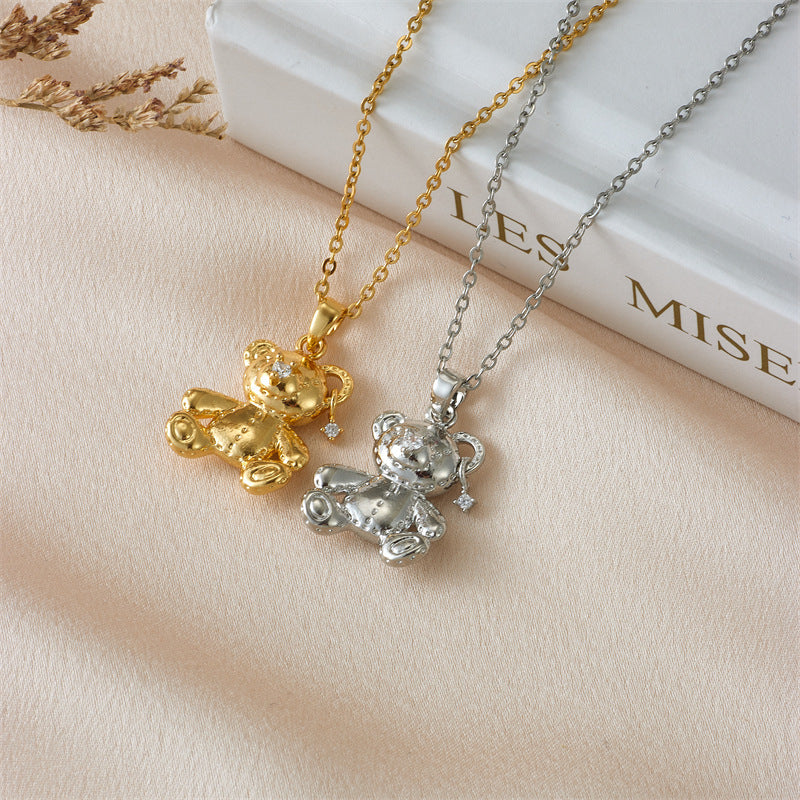 Wholesale titanium steel design cute bear pendant necklace ACC-NE-Rongc004
