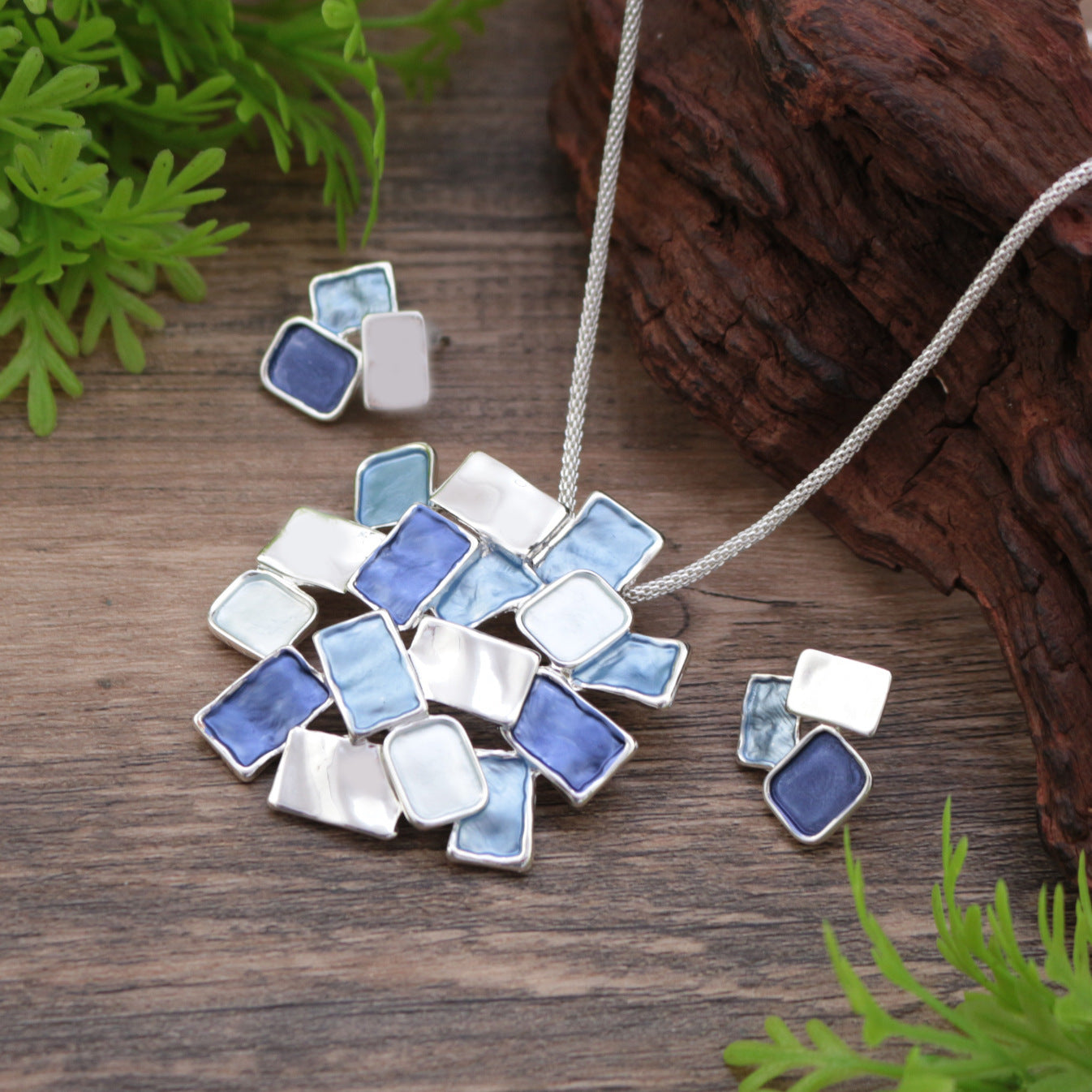 Wholesale  Enamel Square Geometric Long Pendant Earrings suit  Square Necklace