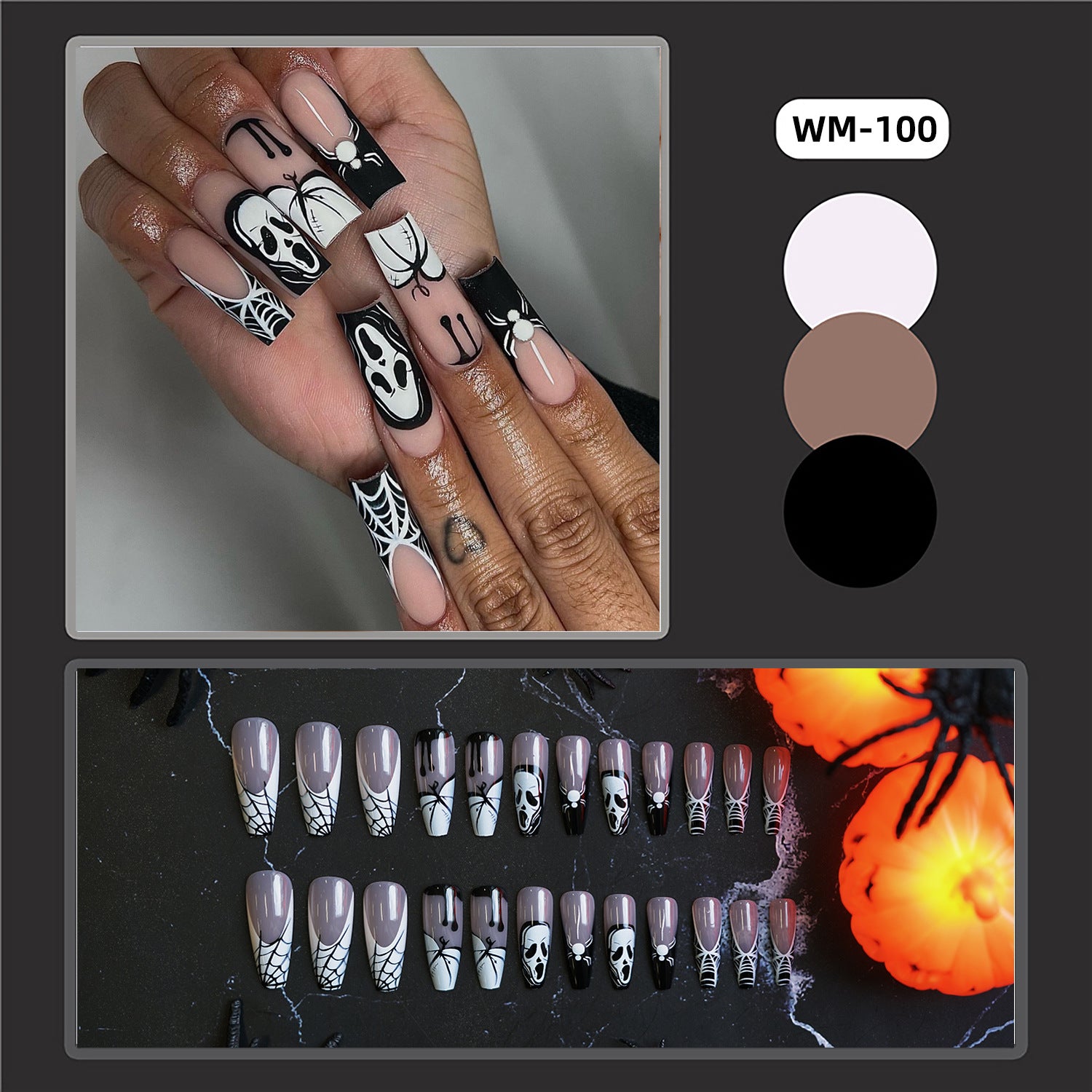 Wholesale 24 Pieces/ box  White  Skull Nails Kits Nail Stickers
